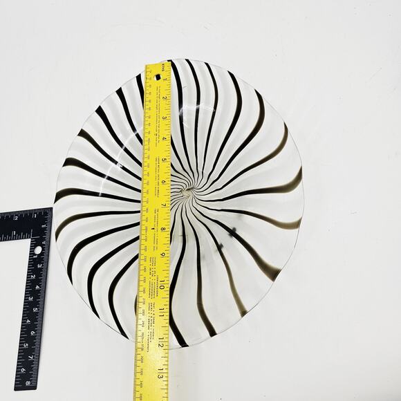 DINO MARTENS MCM MURANO ART GLASS MEZZA FILIGRANA BIANCO NERO FREEFORM OVAL BOWL - Picture 9 of 11